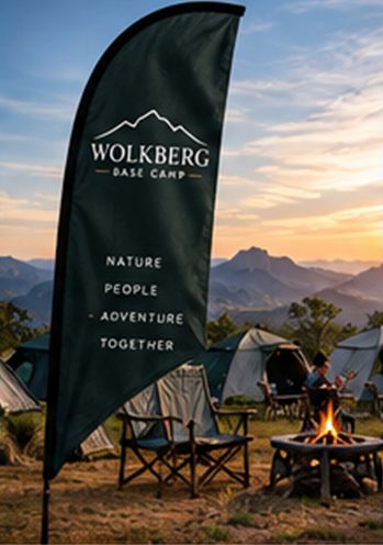 Base camp flag at sunset